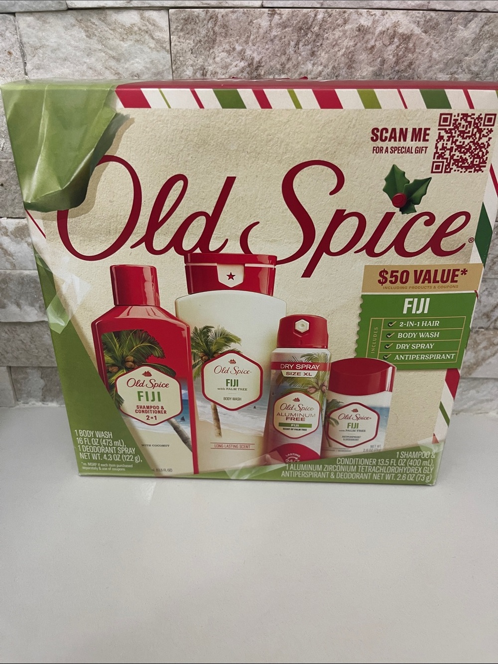 Brand New! $50 Old Spice Gift Box Fiji Scent - Shampoo, Body Wash, Deodarants